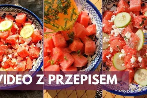 Orzeźwiająca sałatka z arbuzem, fetą i ogórkiem, polana dressingiem z miętą. Idealna na lato!