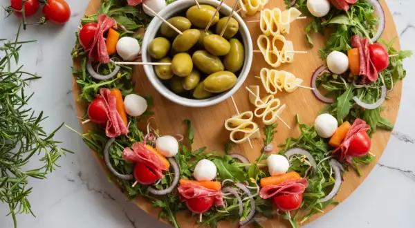 Kolorowe szaszłyki z mozzarellą, salami, pomidorkami i warzywami – idealne lekkostrawne przekąski na imprezę.