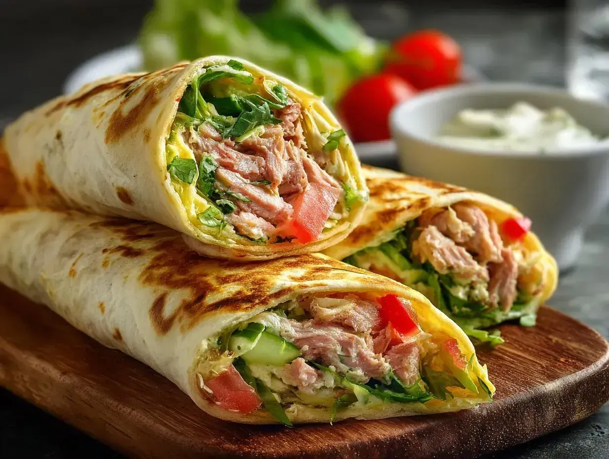 Pyszne tortille z mięsem, warzywami i sosem. Idealne co do tortilli na szybki lunch lub kolację.