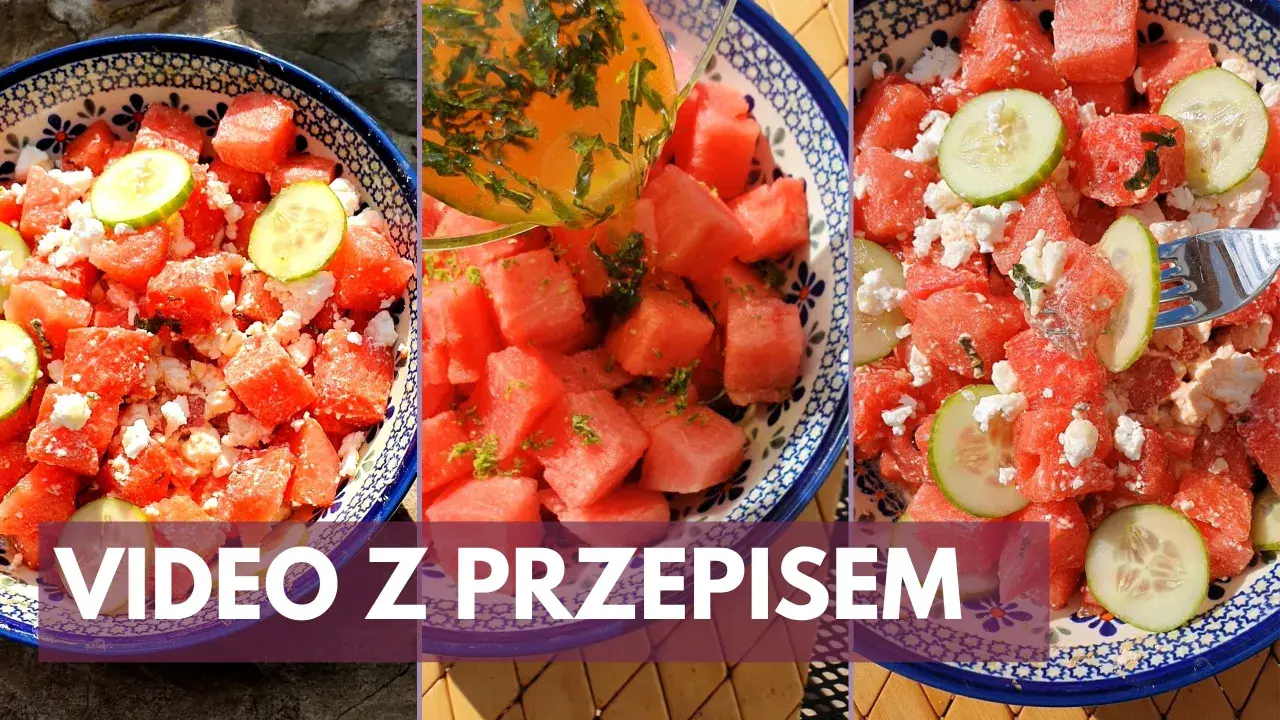Orzeźwiająca sałatka z arbuzem, fetą i ogórkiem, polana dressingiem z miętą. Idealna na lato!